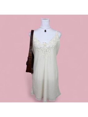 90s cream lace coquette bridal mini sheer slip dress